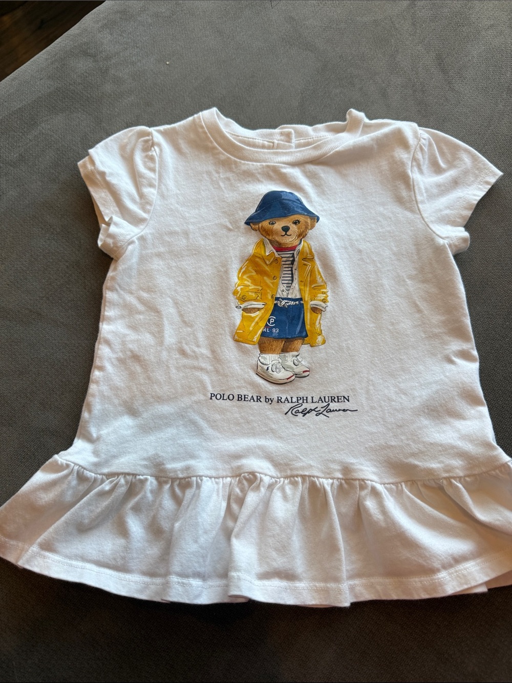 Ralph Lauren White Tee with Yellow Raincoat & Blue Hat Bear